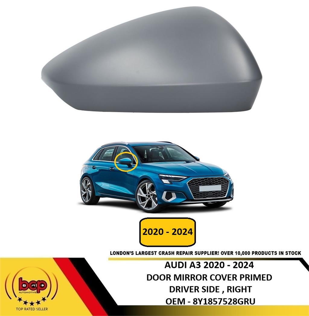 AUDI A3 2020 – 2024 DOOR MIRROR COVER PRIMED DRIVER SIDE RIGHT OFFSIDE NEW