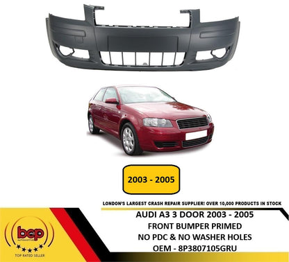 AUDI A3 2003 – 2005 3 DOOR FRONT BUMPER PRIMED NEW WITH NO PDC NO WASHER HOLES