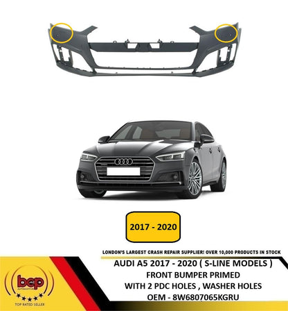 AUDI A5 2017 - 2020 S - LINE FRONT BUMPER PRIMED WITH PDC WASHER HOLES 8W6807065KGRU