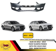 AUDI A3 2012 -2015 FRONT BUMPER WITH PARKING SENSORS HOLES ONLY PRIMED INSURANCE