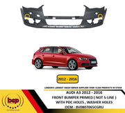 AUDI A3 2012 -2016  FRONT BUMPER WITH WASHER JET & PARKING SENSORS HOLES PRIMED