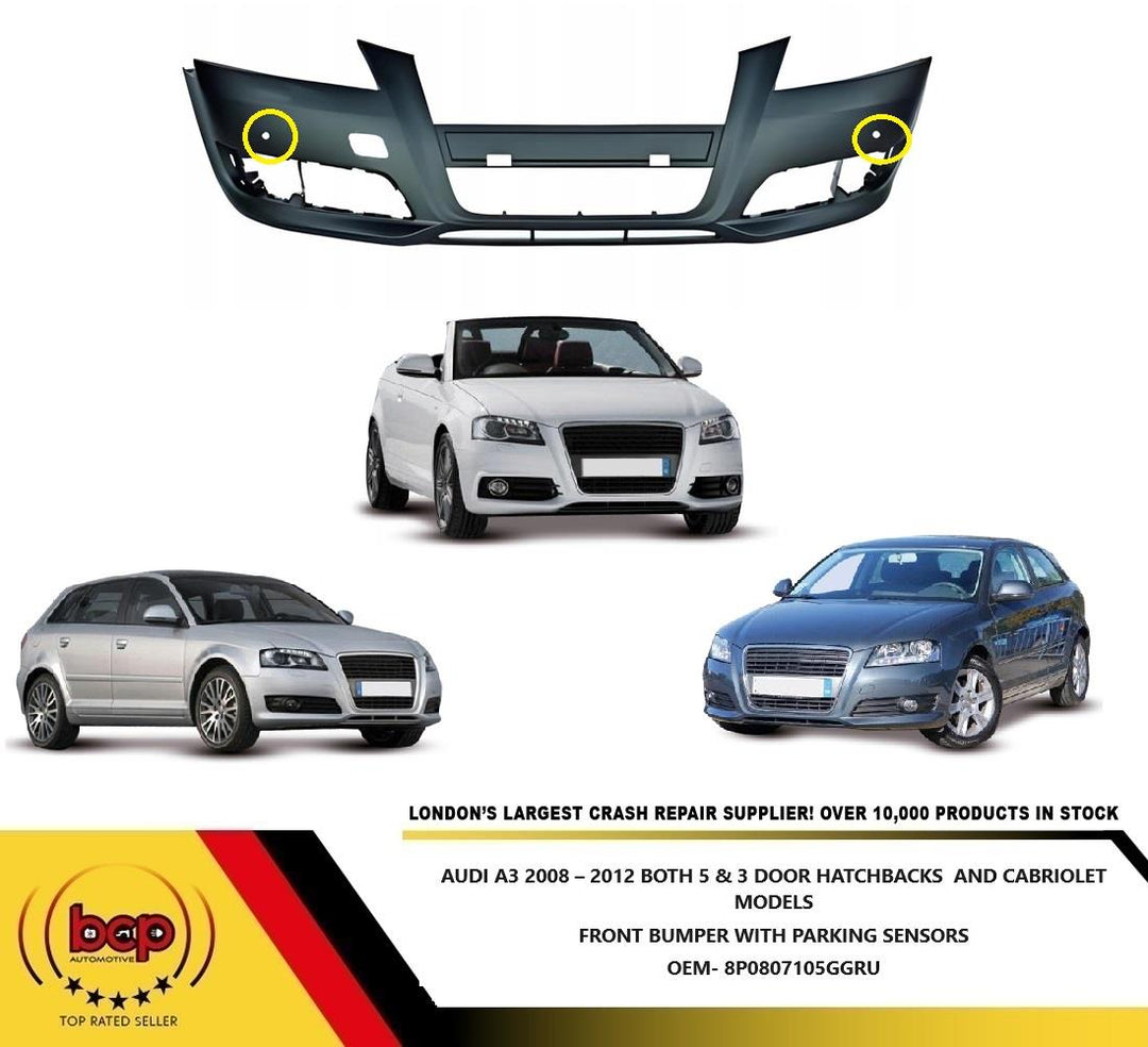 AUDI A3 2008 – 2012 FRONT BUMPER WITH PARKING SENSOR HOLES NOT SLINE MODELS