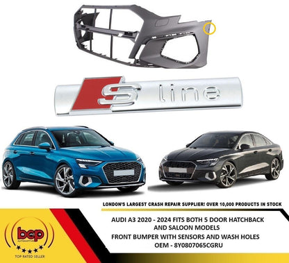 AUDI A3 2020  - 2024 FRONT BUMPER S LINE MODELS ONLY WITH PARKING SENSORS HOLES