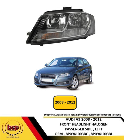 AUDI A3 2008 - 2012 HEADLIGHT HALOGEN HEADLAMP PASSENGERS SIDE LEFT N/S LH NEW