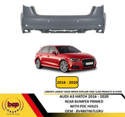 AUDI A3 HATCH 2016 – 2020 REAR BUMPER PRIMED WITH PARKING SENSOR HOLES NOT SLINE