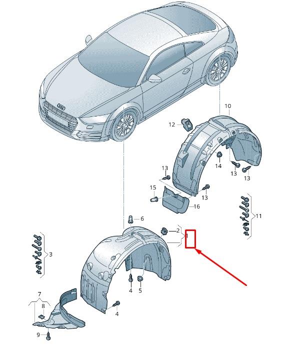 AUDI A3 2003 - 2012 FRONT WING SPLASH GUARD REAR SECTION DRIVER SIDE RIGHT O/S