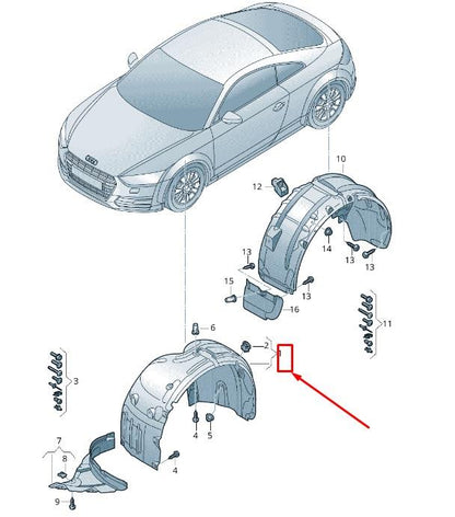 AUDI A3 2003 - 2012 FRONT WING SPLASH GUARD REAR SECTION DRIVER SIDE RIGHT O/S