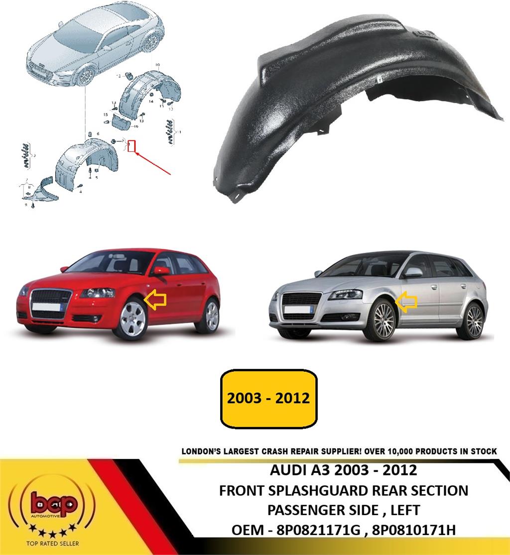 AUDI A3 2003 - 2012 FRONT WING SPLASH GUARD REAR SECTION PASSENGER SIDE LEFT N/S