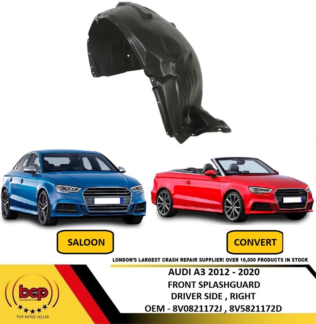 AUDI A3 2012 - 2020 FRONT WHEEL ARCH SPLASH GUARD INNER ARCH TRIM RIGHT DRIVERS