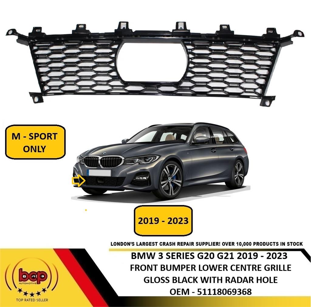 BMW 3 SERIES M SPORT G20 G21 2019–2023 FRONT LOWER GRILLE WITH RADAR HOLE BLACK