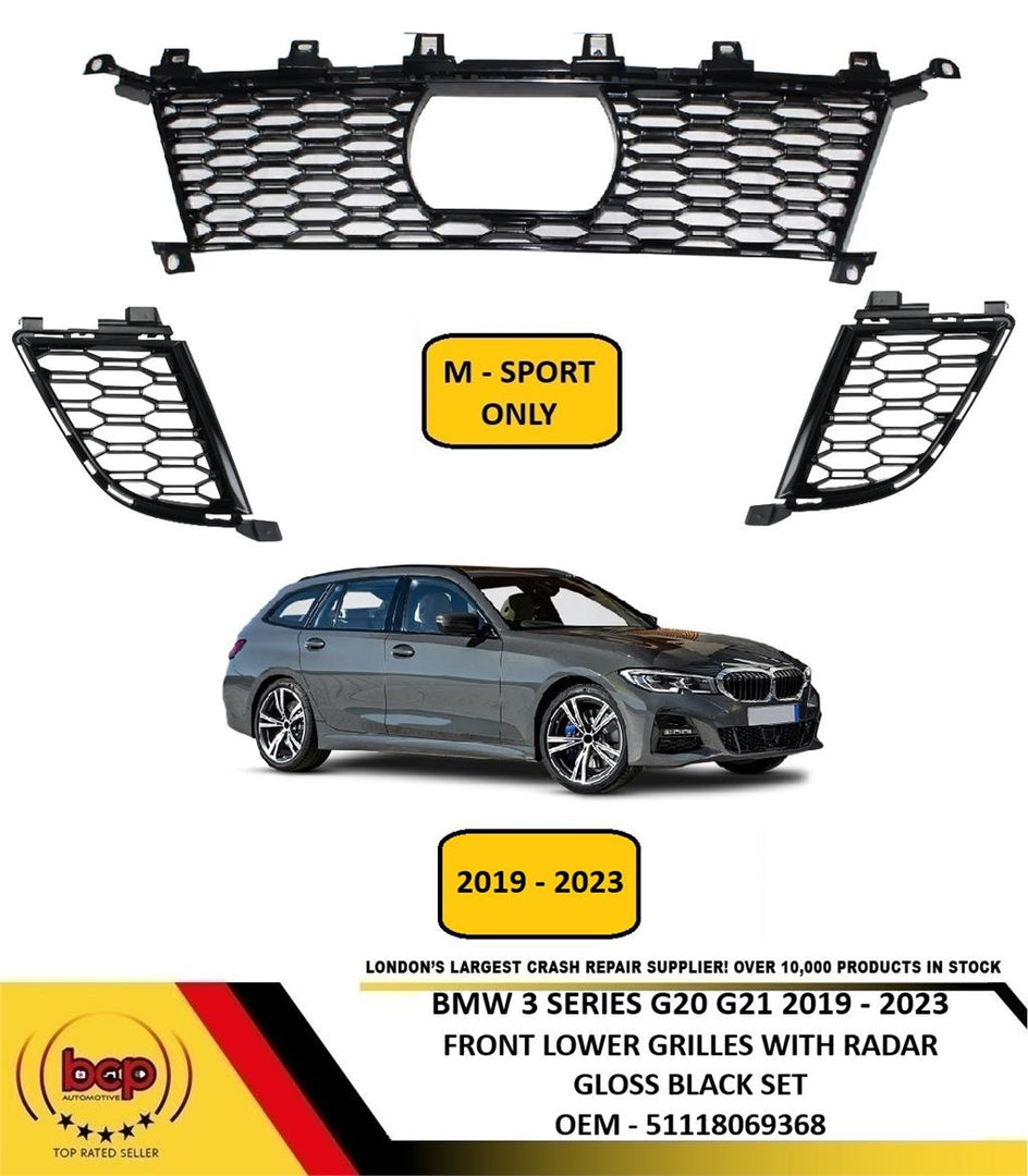 BMW 3 SERIES M SPORT G20 G21 2019 –2023 FRONT BUMPER LOWER GRILLES SET WITH HOLE