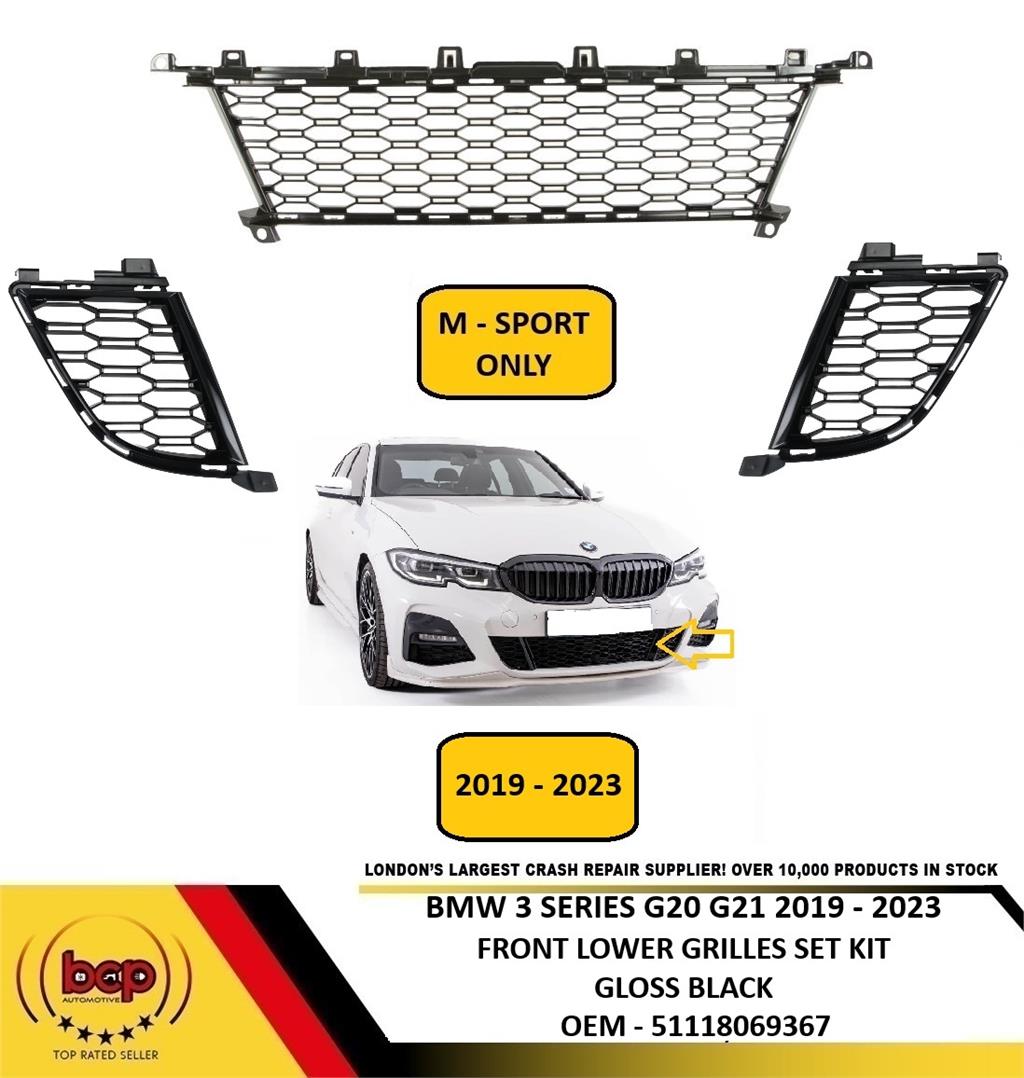BMW 3 SERIES M SPORT G20 G21 2019 – 2023 FRONT BUMPER LOWER GRILLES SET NO HOLE