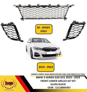 BMW 3 SERIES M SPORT G20 G21 2019 – 2023 FRONT BUMPER LOWER GRILLES SET NO HOLE