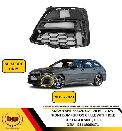 BMW 3 SERIES M SPORT G20 G21 2019 – 2023 FRONT BUMPER FOG GRILLE PASSENGER LEFT