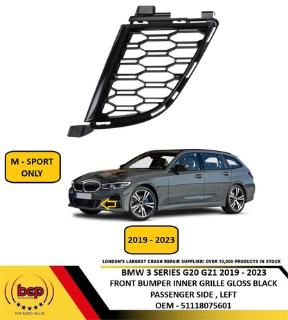 BMW 3 SERIES M SPORT G20 G21 2019–2023 FRONT BUMPER GRILLE GLOSS BLACK LEFT N/S