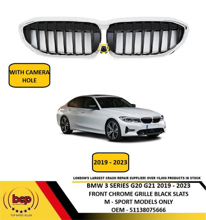 BMW 3 SERIES G20 G21 M SPORT 2019 – 2023 FRONT GRILLE CHROME WITH BLACK SLATS