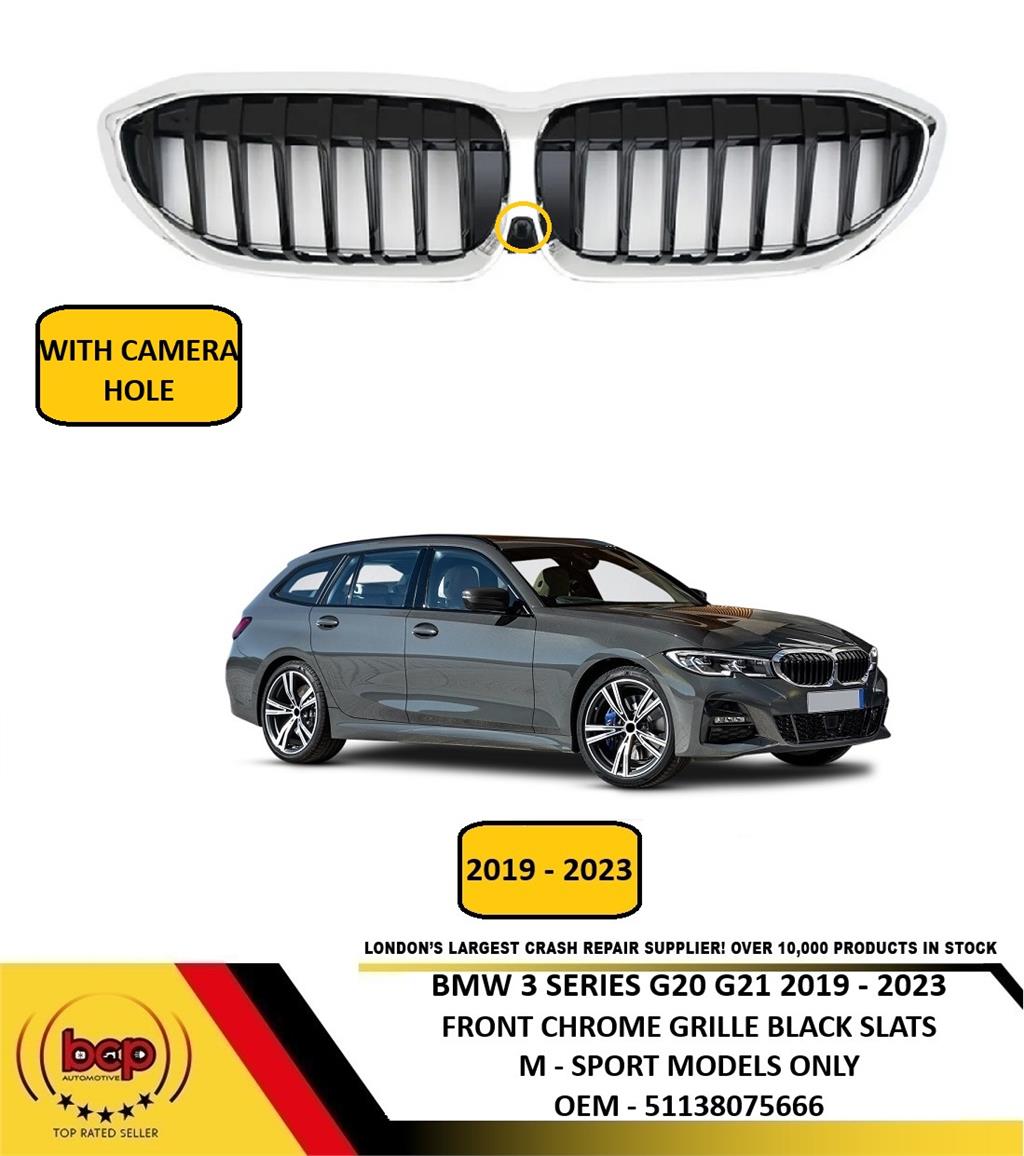 BMW 3 SERIES G21 M SPORT 2019 – 2023 FRONT GRILLE CHROME WITH BLACK SLATS NEW