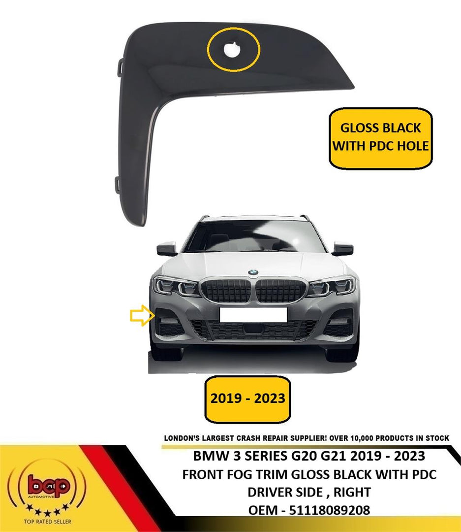 BMW 3 SERIES M SPORT G20 G21 2019 – 2023 FRONT FOG GRILLE TRIM GLOSS BLACK RIGHT