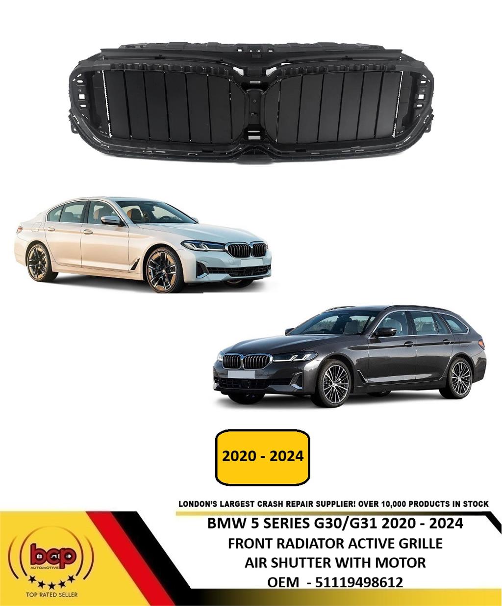 BMW 5 SERIES G30 G31 2020 - 2024 FRONT RADIATOR ACTIVE SHUTTER GRILLE WITH MOTOR
