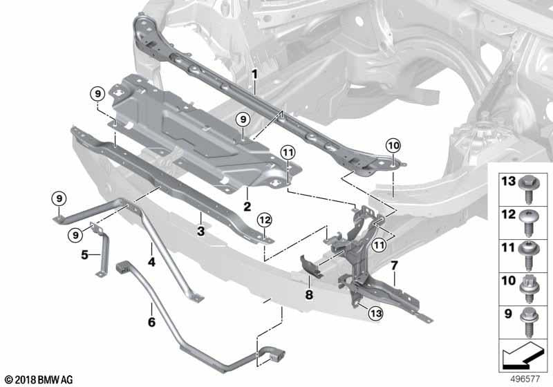 BMW 3 SERIES G20 G21 2019 ON FRONT PANEL UPPER RADIATOR SUPPORT COVER ALUMINIUM