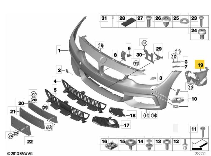 BMW 4 SERIES F32 F33 F36 2013 -2020 FRONT FOG LIGHT SUPPORT BRACKET 51118054511