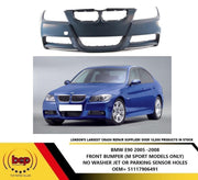 BMW 3 SERIES E90 91 2005 - 2008 FRONT BUMPER M SPORT MODELS NO PARKING SENSORS