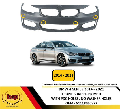 BMW 4 SERIES GRAN COUPE F36 2014-2021 FRONT BUMPER PRIMED M SPORT WITH PDC HOLES