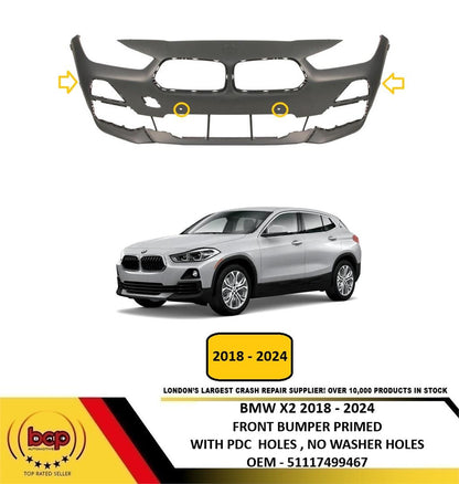 BMW X2 2018 - 2024 FRONT BUMPER PRIMED PARKING & PARK ASSIST HOLES NOT M SPORT
