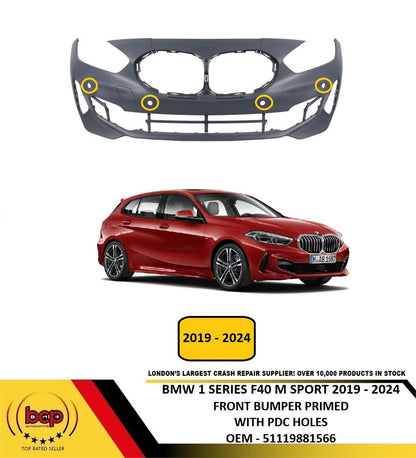 BMW 1 SERIES F40 M SPORT 2019 – 2024 FRONT BUMPER WITH PARKING SENSOR HOLES