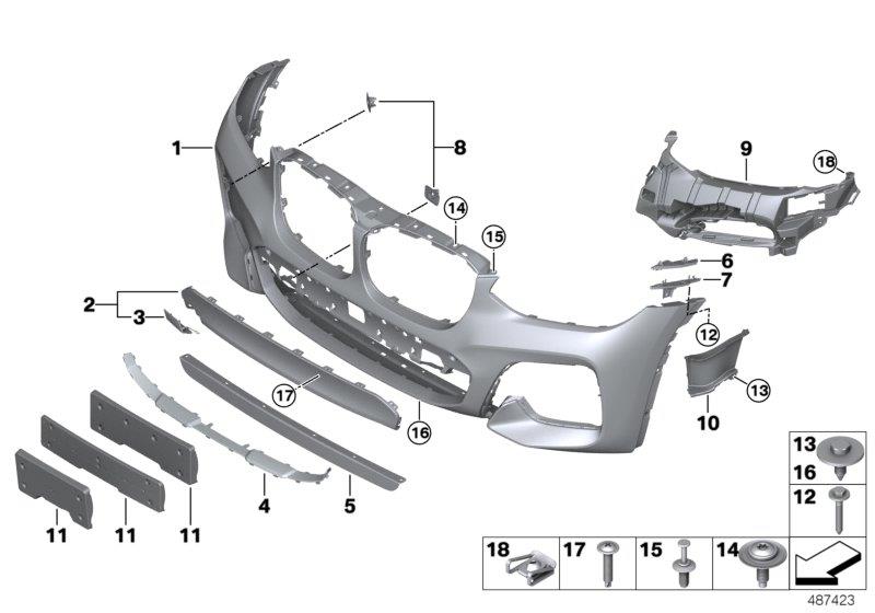 BMW X3 G01 2017 - 2021 FRONT BUMPER PRIMED WITH 2 PARKING SENSOR HOLES M SPORT