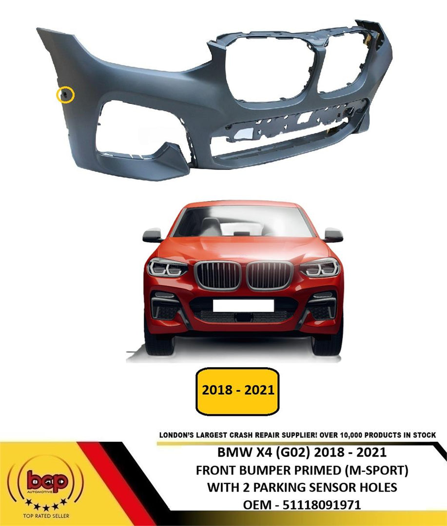 BMW X4 G02 2018 - 2021 FRONT BUMPER PRIMED WITH 2 PARKING SENSOR HOLES M SPORT