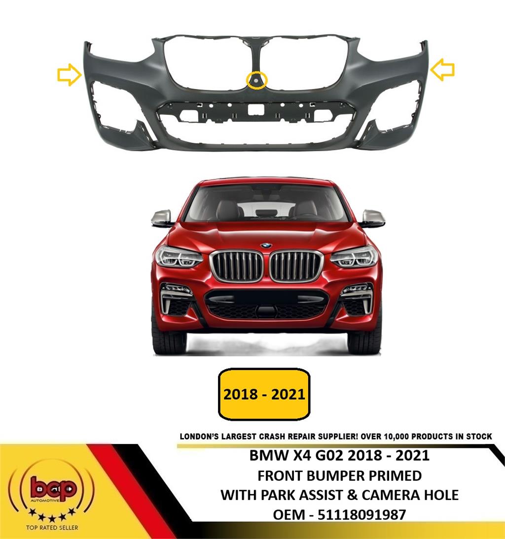 BMW X4 G02 M SPORT 2018 - 2021 FRONT BUMPER PRIMED PARK ASSIST AND CAMERA HOLE