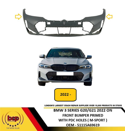 BMW 3 SERIES G20 G21 2022 ON FRONT BUMPER PRIMED WITH 2 PDC HOLES M SPORT ONLY