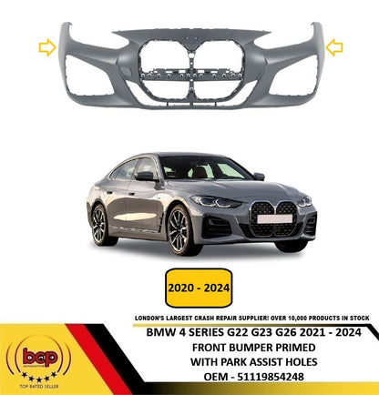 BMW 4 SERIES G26 2020 - 2024 FRONT BUMPER PRIMED WITH PDC HOLES NEW 51119854248