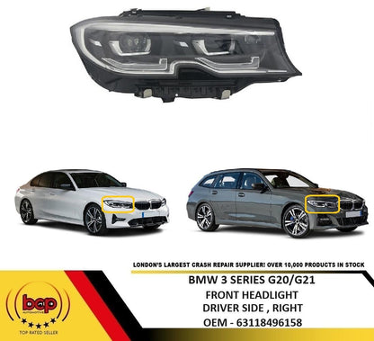 BMW 3 SERIES G20 2019 - 2023 HEADLIGHT FULL LED BLACK DRIVER SIDE RIGHT