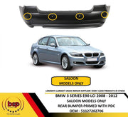 BMW 3 SERIES E90 LCI 2009 - 2012 REAR BUMPER WITH PDC HOLE STANDARD SALOON ONLY