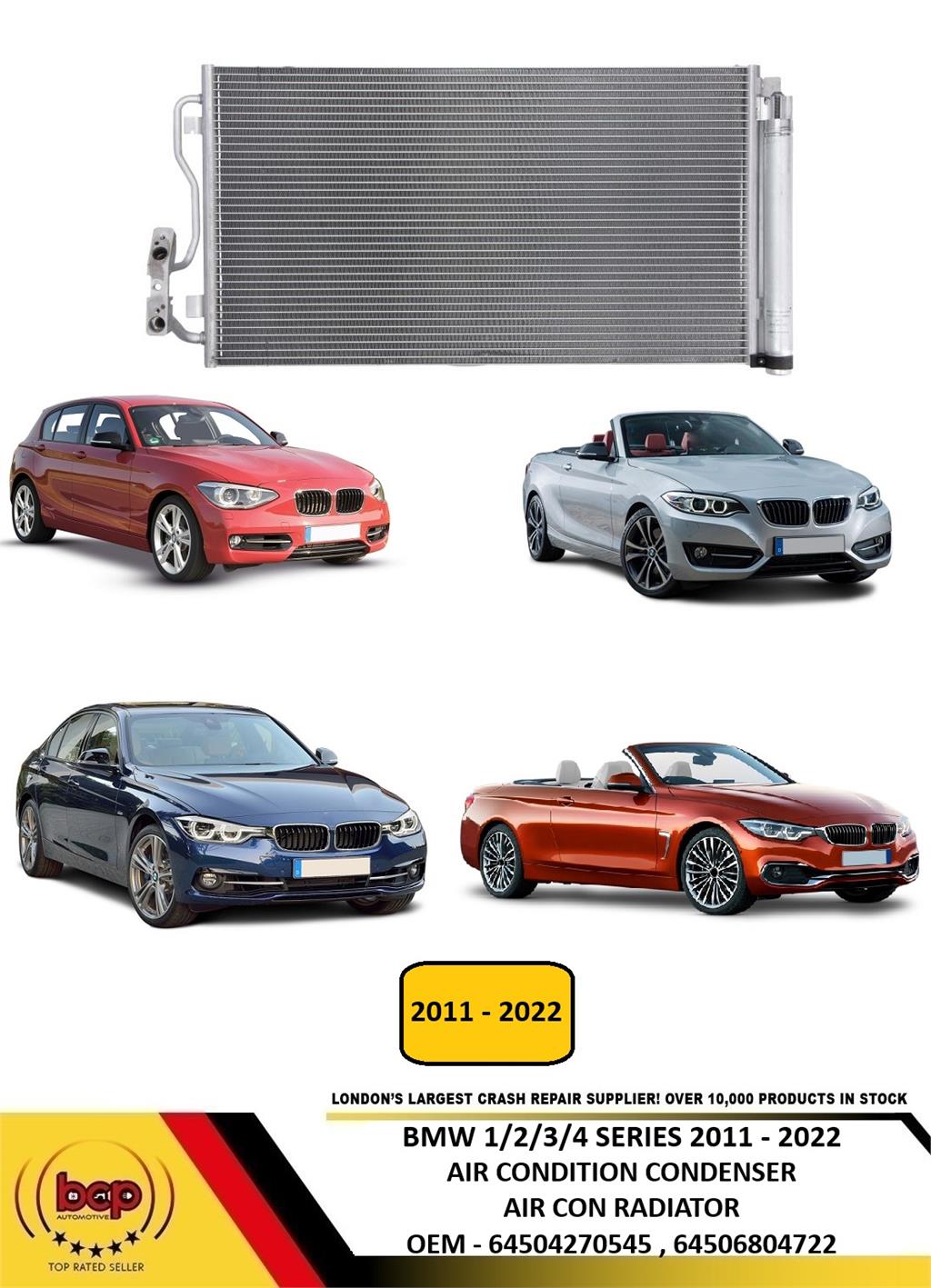 BMW 1 2 3 4 SERIES F20 F21 F30 F36 F33 AIR CON CONDENSER 64509218121 64509288940