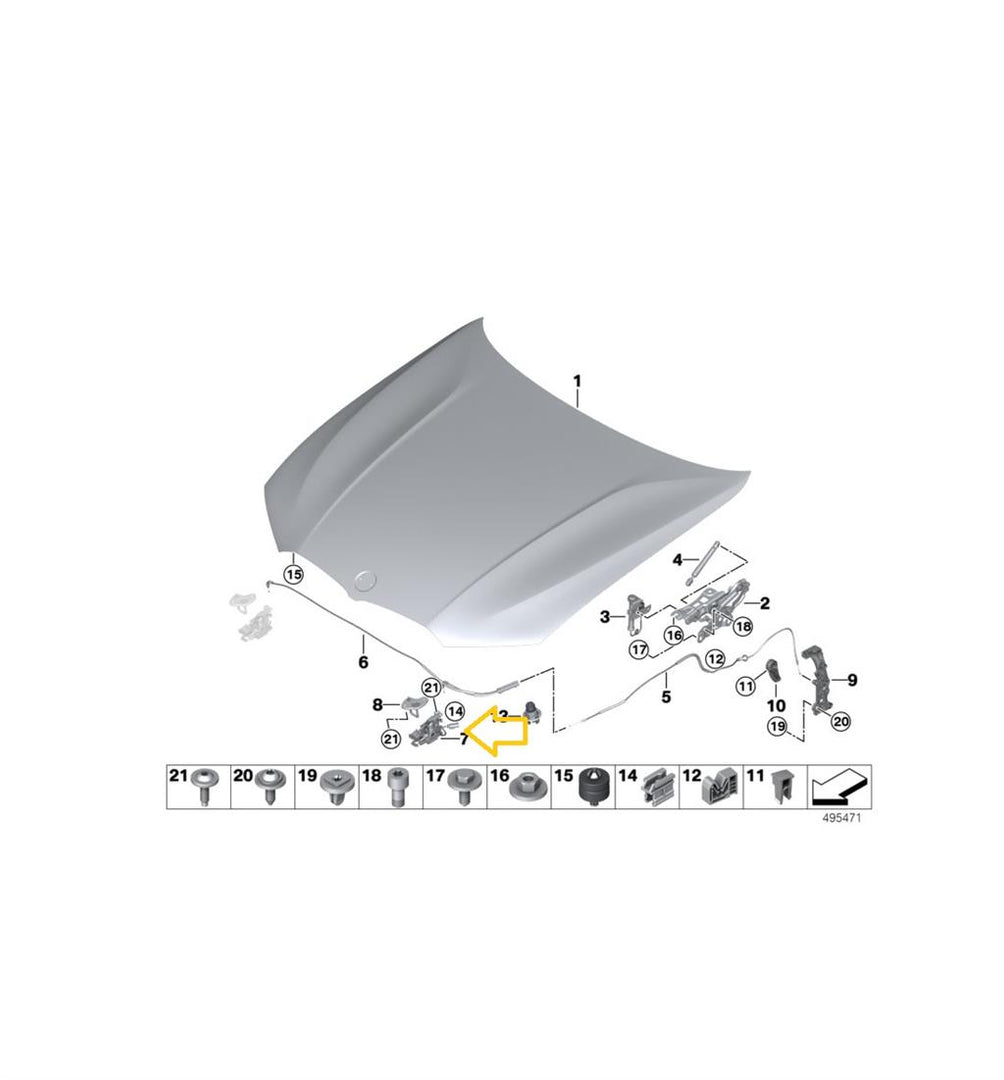 BMW G20  G21 2019 – 2025 BONNET HOOD LOCK LATCH DRIVER SIDE RIGHT