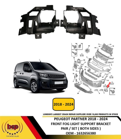 PEUGEOT PARTNER 2018 - 2024 FRONT FOG LAMP SUPPORT BRACKET SET PAIR 1632656380