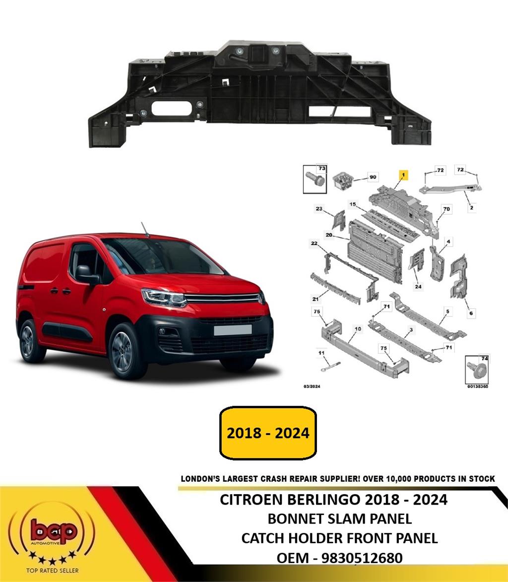 CITROEN BERLINGO 2018-2024 BONNET SLAM PANEL CATCH HOLDER FRONT PANEL 9830512680