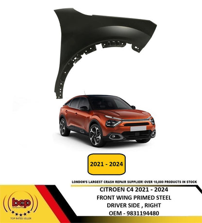 CITROEN C4 2021 - 2024 FRONT WING PRIMED DRIVER SIDE RIGHT NEW 9831194480