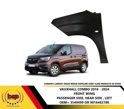 VAUXHALL COMBO 2018 - 2024 FRONT WING LEFT PASSENGER SIDE 9816482780 OEM SPEC