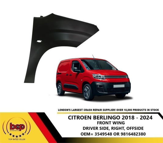 CITROEN BERLINGO 2018 - 2024 FRONT WING FENDER RIGHT DRIVERS SIDE 9816482380