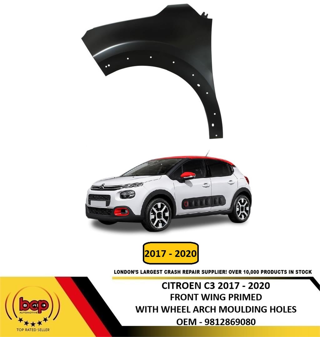 CITROEN C3 2017 - 2020 FRONT WING LEFT PASSENGERSIDE WITH WHEEL ARCH TRIM HOLES