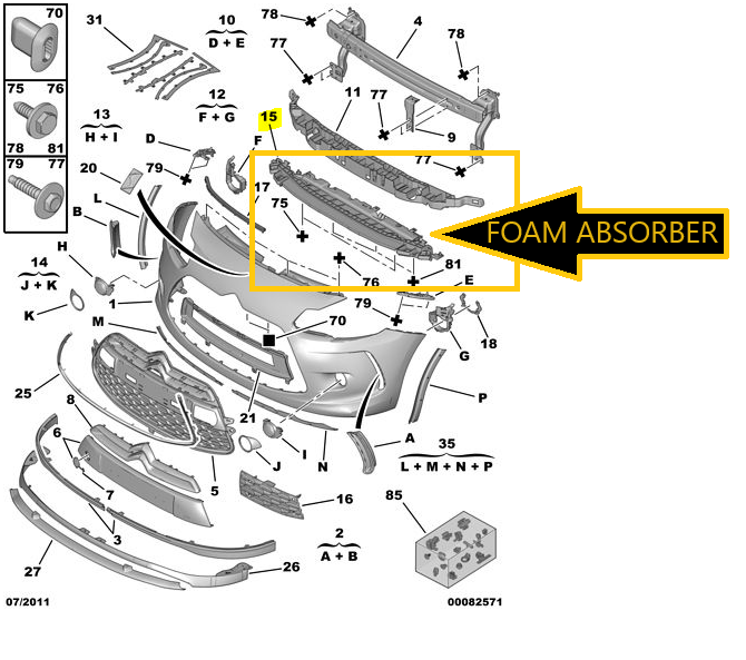 PEUGEOT PARTNER 2018 ON FRONT BUMPER REINFORCEMENT ABSORBER FOAM SUPPORT