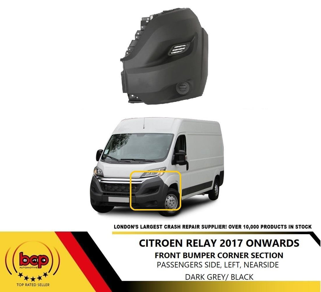 CITROEN RELAY 2017 ON FRONT BUMPER CORNER END CAP LEFT PASENGERS TEXTURED BLACK