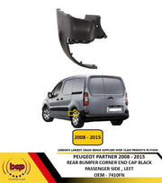 PEUGEOT PARTNER 2008 – 2015 REAR BUMPER END CAP CORNER BLACK PASSENGER LEFT NEW