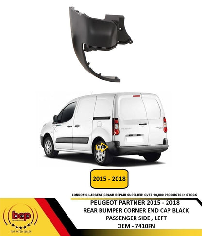 PEUGEOT PARTNER 2015 - 2018 REAR BUMPER END CAP CORNER BLACK PASSENGER LEFT NEW