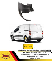 PEUGEOT PARTNER 2015 - 2018 REAR BUMPER END CAP CORNER BLACK PASSENGER LEFT NEW