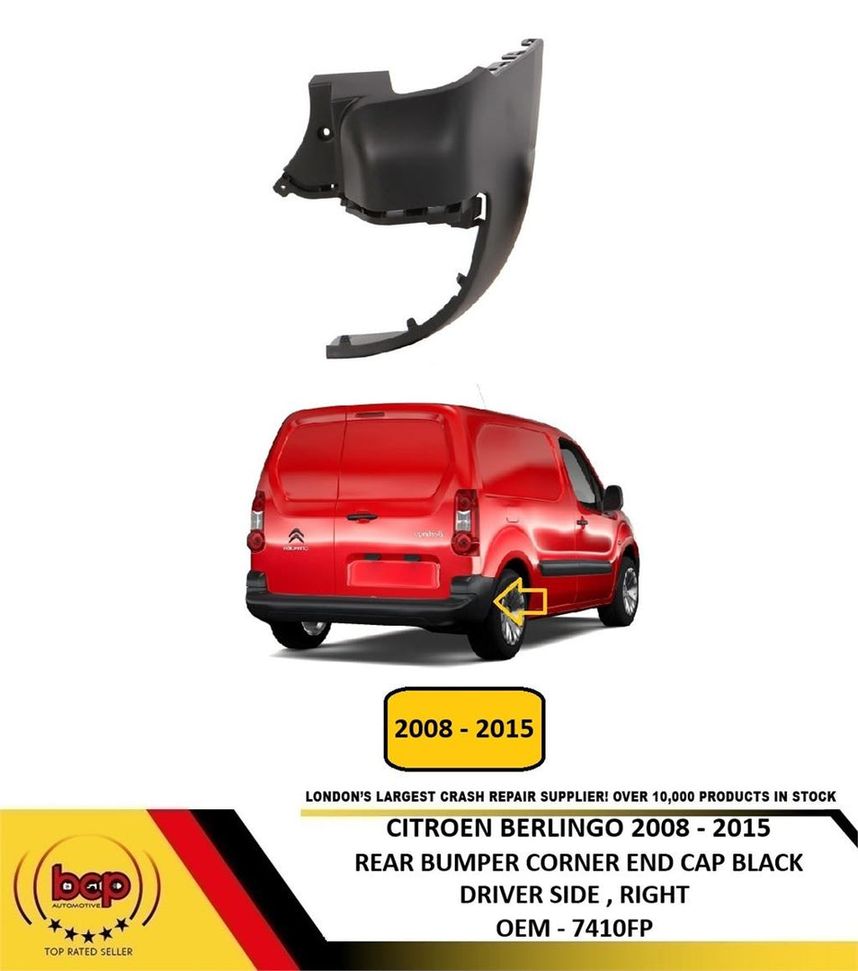 CITROEN BERLINGO 2008 – 2015 REAR BUMPER END CAP CORNER BLACK DRIVER RIGHT NEW